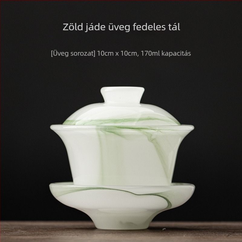 Ősi teás tál fedővel, üvegszerű glazúrral, kínai stílusú, nagy méretű otthoni teáscsésze