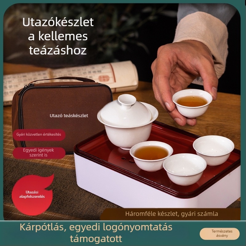 Kung-Fu utazási teás készlet – hordozható kemping teáskészlet fedéllel és csészével
