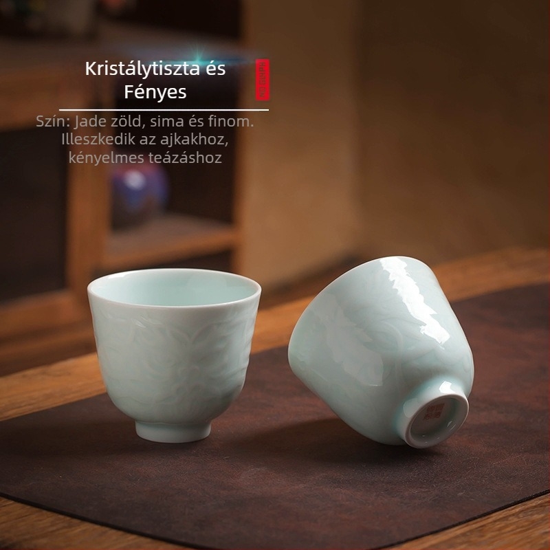 Retro kézzel készített porcelán teáscsésze árnyékzöld mázzal — nagy méretű Gongfu teázócsésze otthoni használatra