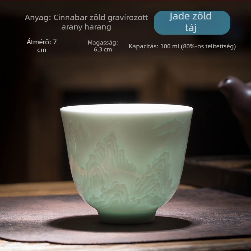 Retro kézzel készített porcelán teáscsésze árnyékzöld mázzal — nagy méretű Gongfu teázócsésze otthoni használatra