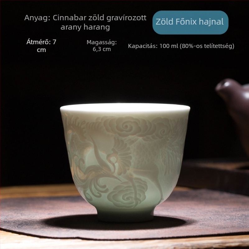 Retro kézzel készített porcelán teáscsésze árnyékzöld mázzal — nagy méretű Gongfu teázócsésze otthoni használatra