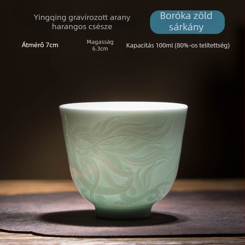 Retro kézzel készített porcelán teáscsésze árnyékzöld mázzal — nagy méretű Gongfu teázócsésze otthoni használatra