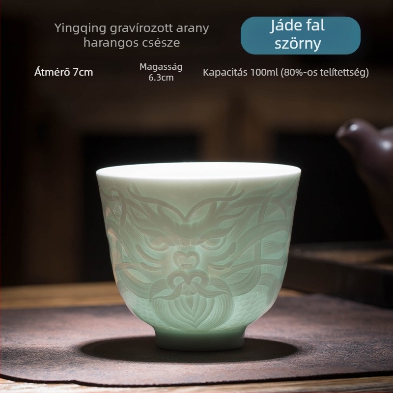 Retro kézzel készített porcelán teáscsésze árnyékzöld mázzal — nagy méretű Gongfu teázócsésze otthoni használatra