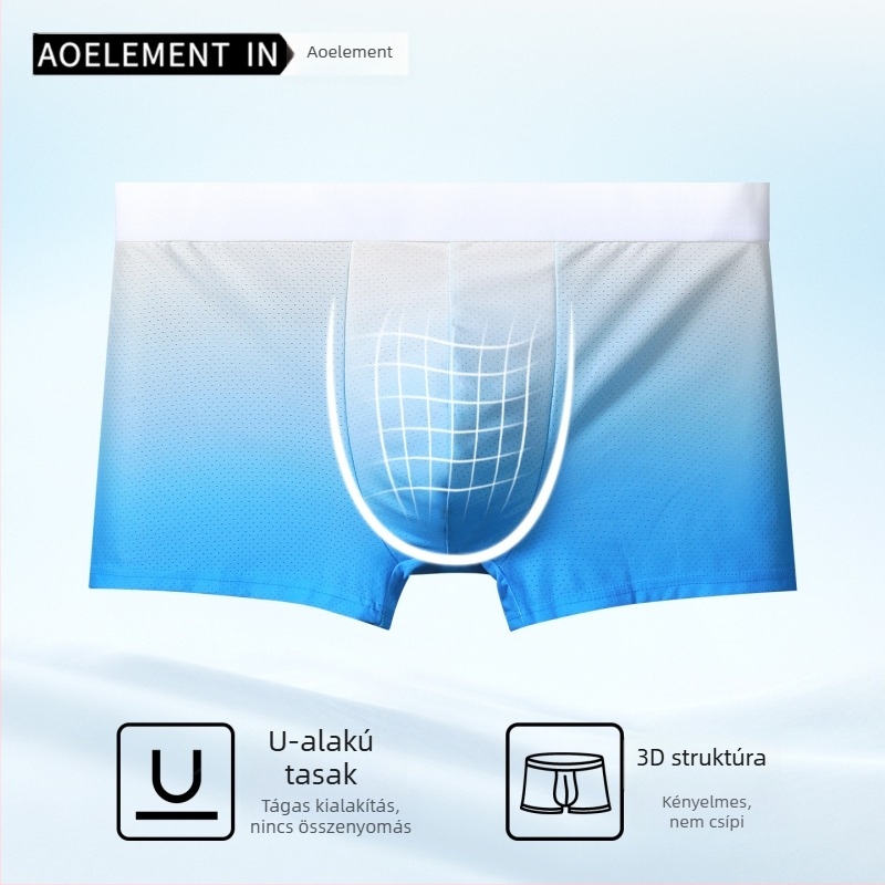 Férfi jégselyem boxer briefs, lélegző, antibakteriális ágyéktáj, középső derék, poliészter