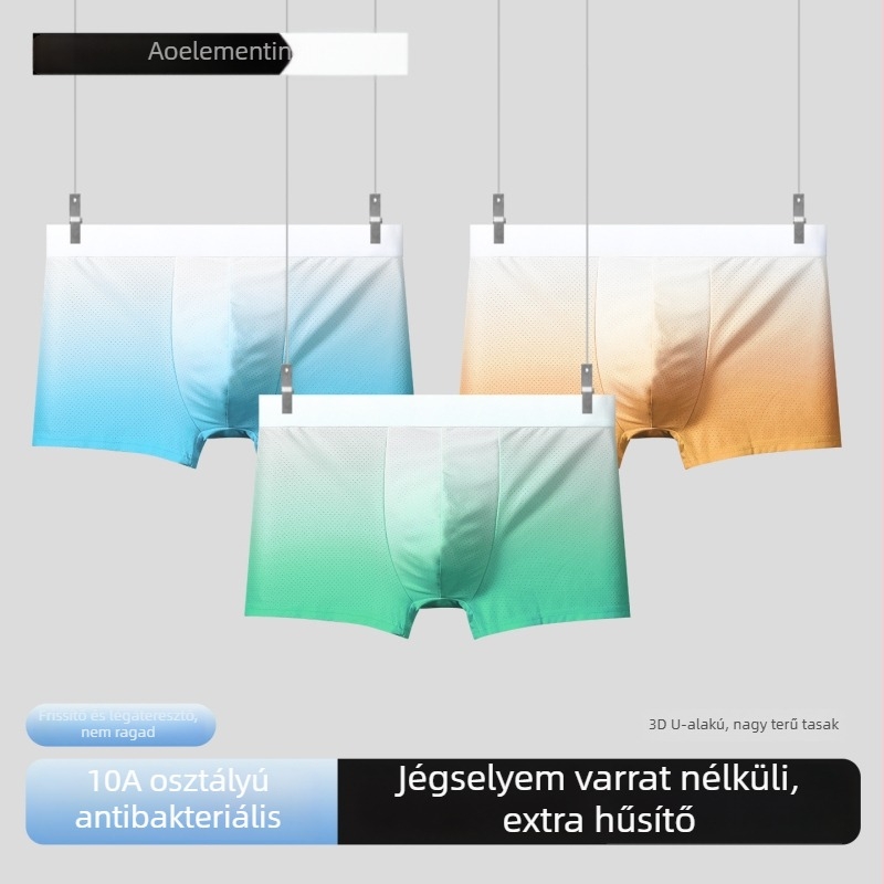 Férfi jégselyem boxer briefs, lélegző, antibakteriális ágyéktáj, középső derék, poliészter
