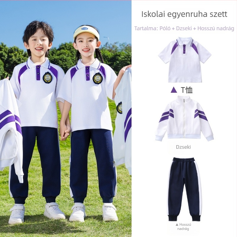 Kétrészes iskolai egyenruha gyerekeknek – uniszex baseball dzseki és nadrág, tavasz–ősz, pamutkeverék