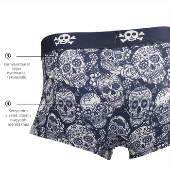 Nyomtatott modál boxeralsó férfiaknak, lélegző, geometriai és koponya mintákkal