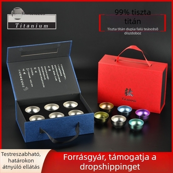 Tiszta titán kettős falú teáskészlet ajándékdobozzal, Gongfu tea kiegészítők, otthonra vagy irodába