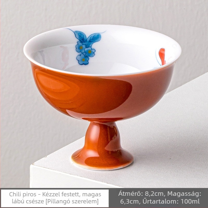 Kézzel festett porcelán Kung-Fu teáscsésze pillangó- és virágmotívummal, kínai retro stílus, női teás készlet
