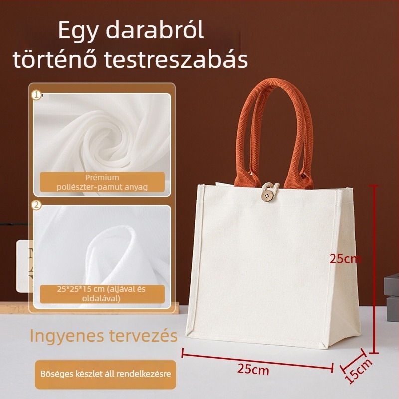 Személyre szabott tote táska bevonatos vászonból, fogantyúval és szalaggal