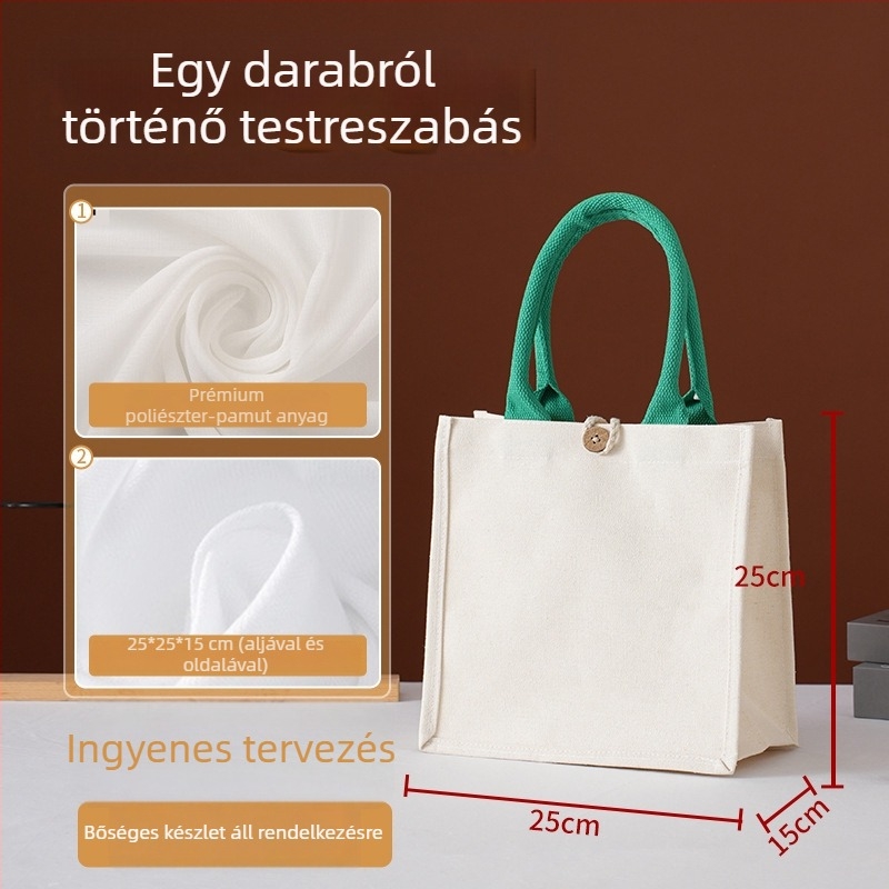 Személyre szabott tote táska bevonatos vászonból, fogantyúval és szalaggal