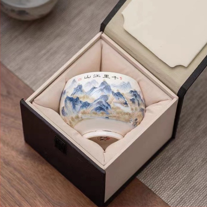 Dehua porcelán Gongfu teáscsésze – nagy Qianli Jiangshan teáscsésze, meditációs tál