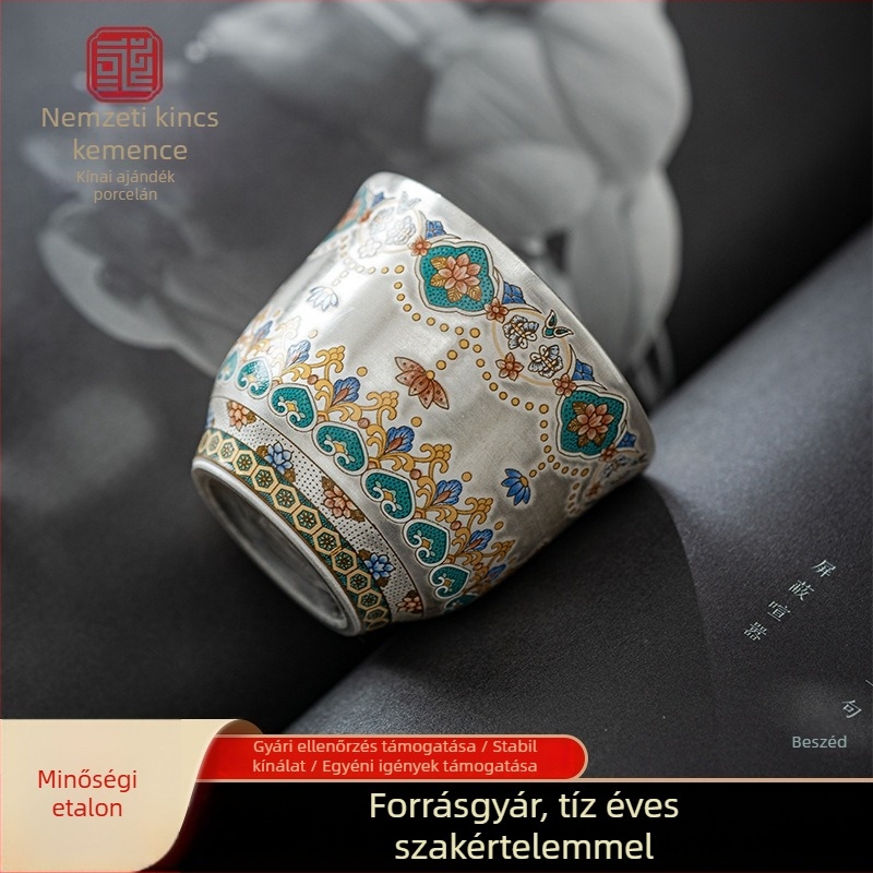 Dunhuang porcelán teáscsésze aranyozott ezüsttel, prémium kategóriás személyes használatra, kínai stílusú kung-fu teás eszköz, mesteri csésze