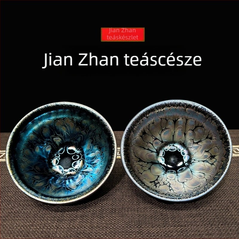 Kézzel készített kék tollas olajcsepp teás tál, nagy Jian Ware