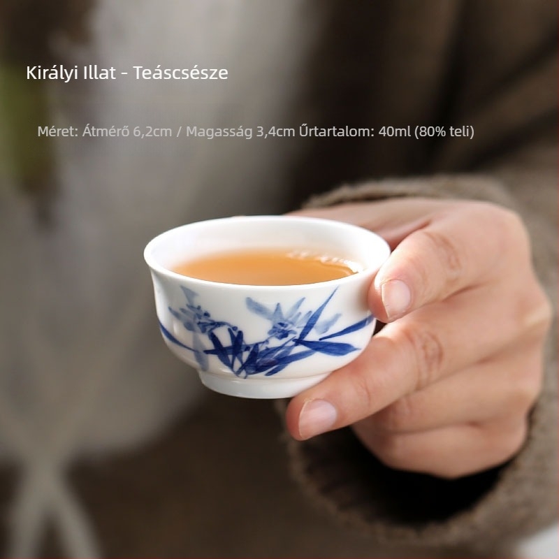 Jingdezhen kézzel festett kék-fehér porcelán teáscsésze, kerámia, kis méret