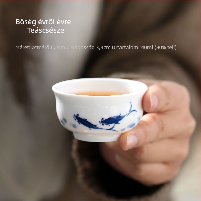 Jingdezhen kézzel festett kék-fehér porcelán teáscsésze, kerámia, kis méret