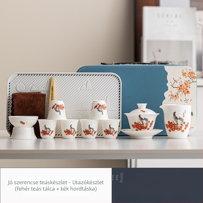 Fehér porcelán teáskészlet jáde ihletésű dizájnnal, bambusz tálcával, testreszabható logóval, ajándék dobozban, 6 személyre