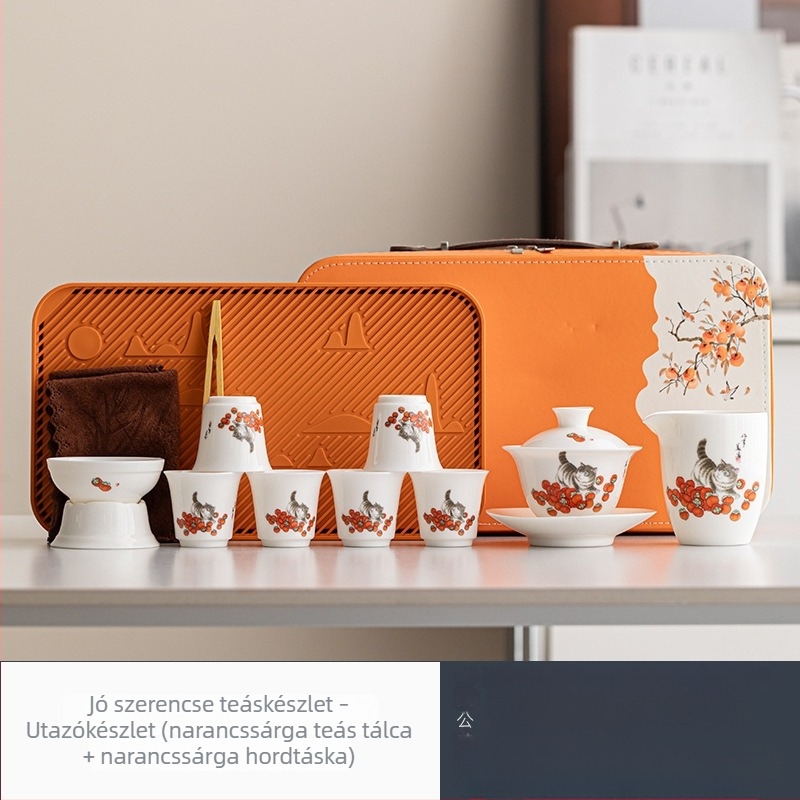 Fehér porcelán teáskészlet jáde ihletésű dizájnnal, bambusz tálcával, testreszabható logóval, ajándék dobozban, 6 személyre