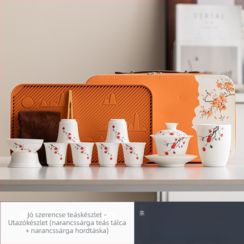Fehér porcelán teáskészlet jáde ihletésű dizájnnal, bambusz tálcával, testreszabható logóval, ajándék dobozban, 6 személyre