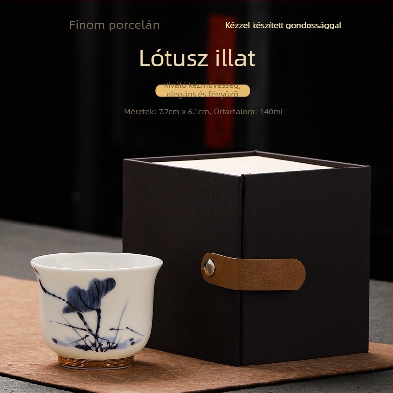 Fehér jade porcelán teáscsésze arany díszítéssel, mesters csésze, kóstolócsésze, egyedi csésze, teás tál, üzleti ajándék