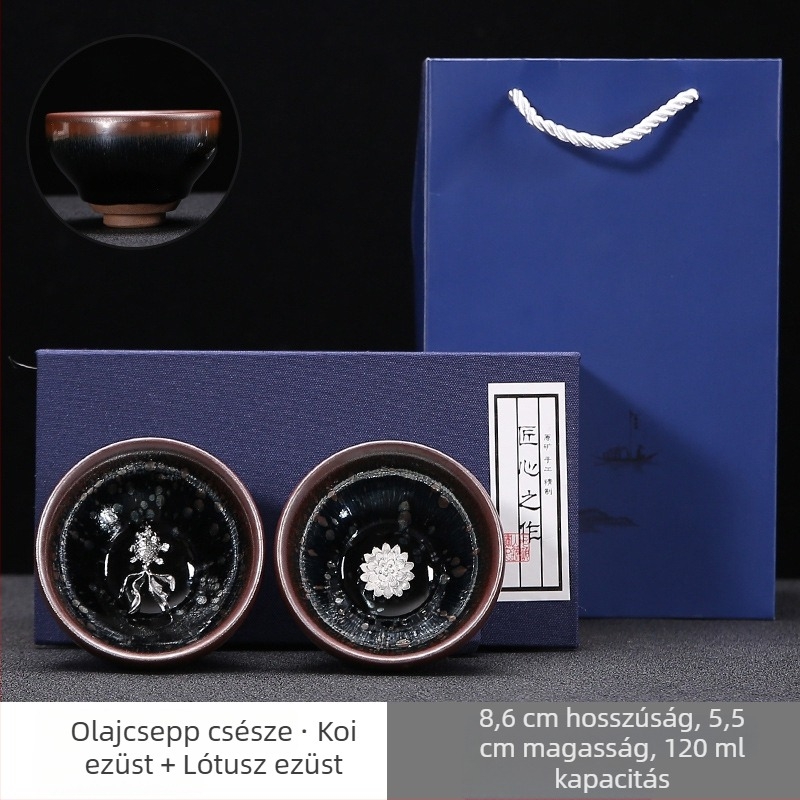 Nagy porcelán teáscsésze Gongfu-stílusban gravírozott virágmotívummal, kézzel készült