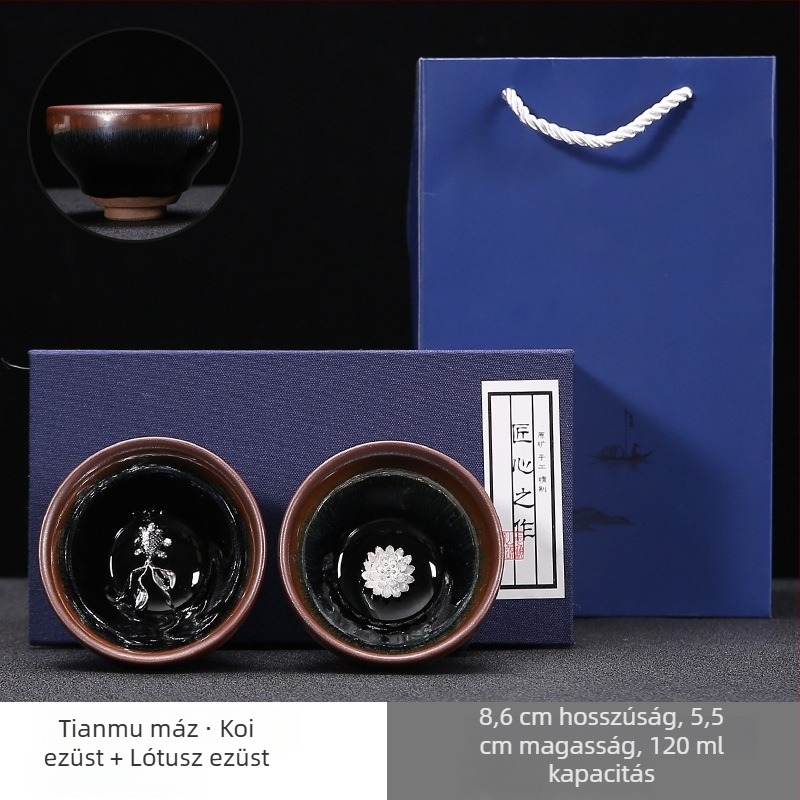 Nagy porcelán teáscsésze Gongfu-stílusban gravírozott virágmotívummal, kézzel készült