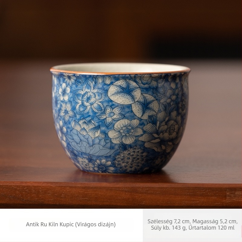 Ru Kiln virágmintás porcelán teáscsésze otthoni használatra, magas minőségű finom tea degustációhoz