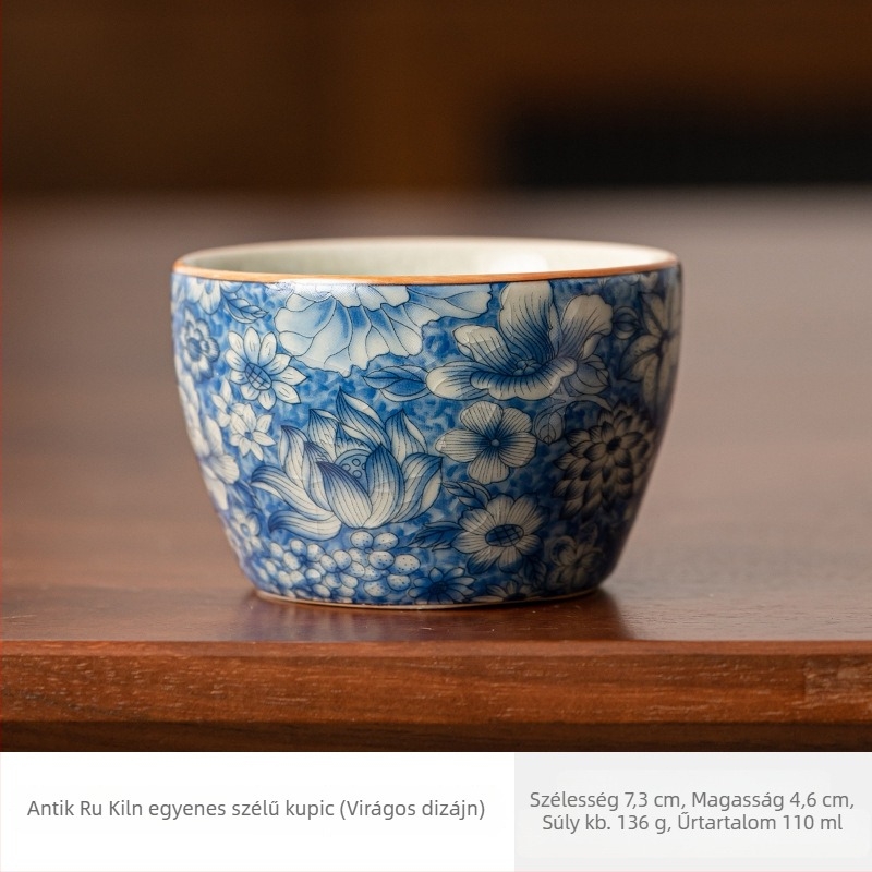 Ru Kiln virágmintás porcelán teáscsésze otthoni használatra, magas minőségű finom tea degustációhoz