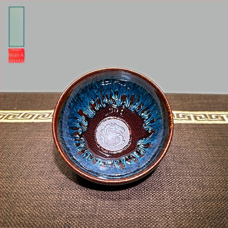 Jianyang Jianzhan Panlongzhan kézzel készített teáscsésze ajándékdoboztban - fekete porcelán