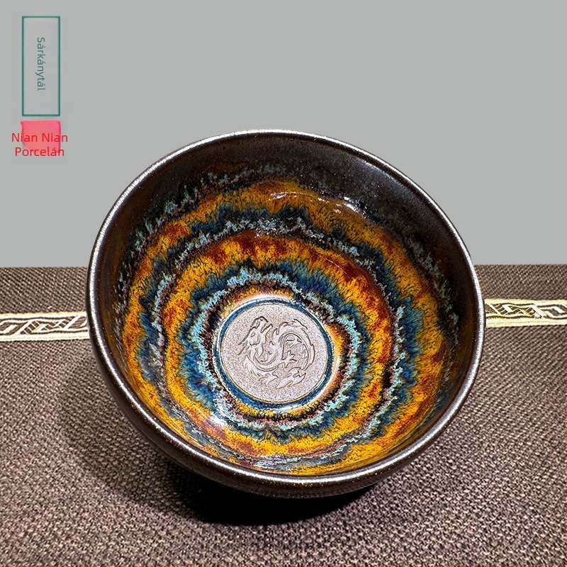 Jianyang Jianzhan Panlongzhan kézzel készített teáscsésze ajándékdoboztban - fekete porcelán