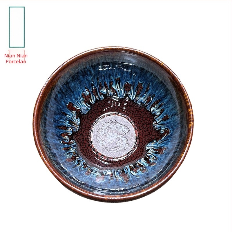 Jianyang Jianzhan Panlongzhan kézzel készített teáscsésze ajándékdoboztban - fekete porcelán
