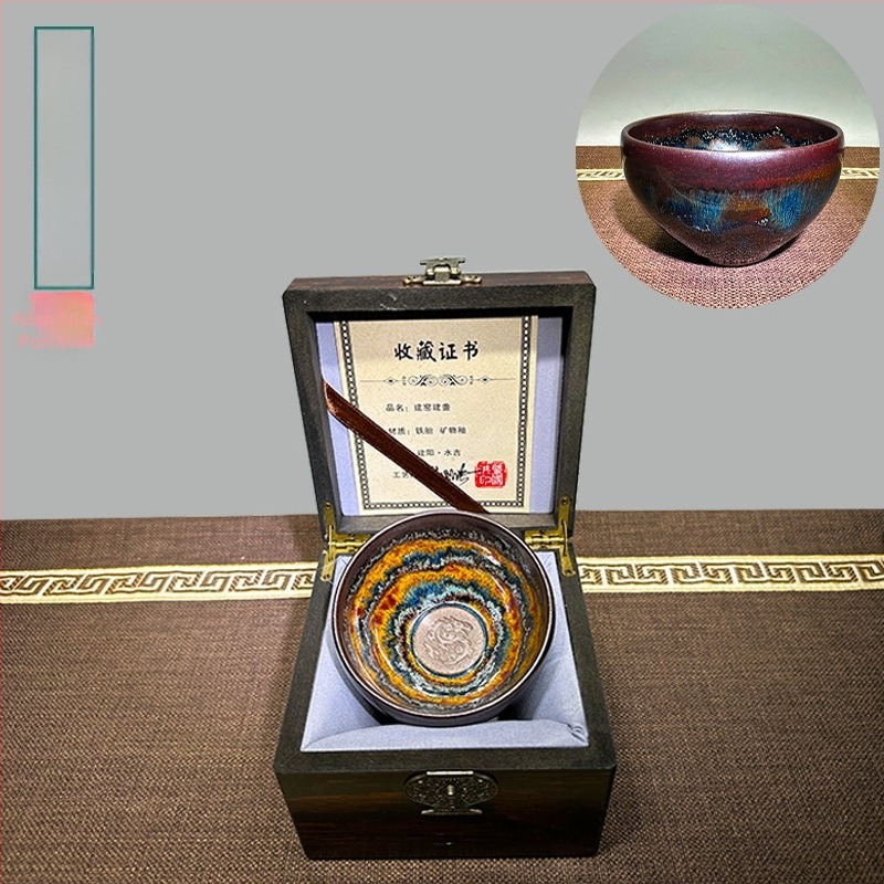 Jianyang Jianzhan Panlongzhan kézzel készített teáscsésze ajándékdoboztban - fekete porcelán