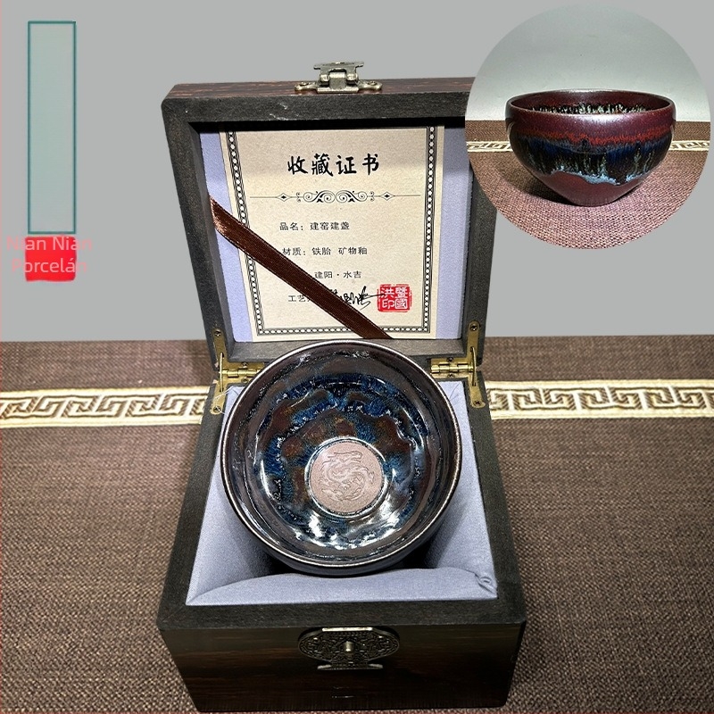 Jianyang Jianzhan Panlongzhan kézzel készített teáscsésze ajándékdoboztban - fekete porcelán