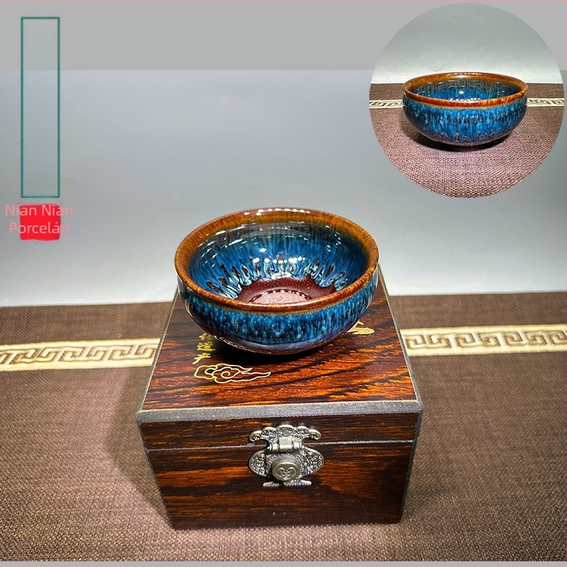 Jianyang Jianzhan Panlongzhan kézzel készített teáscsésze ajándékdoboztban - fekete porcelán