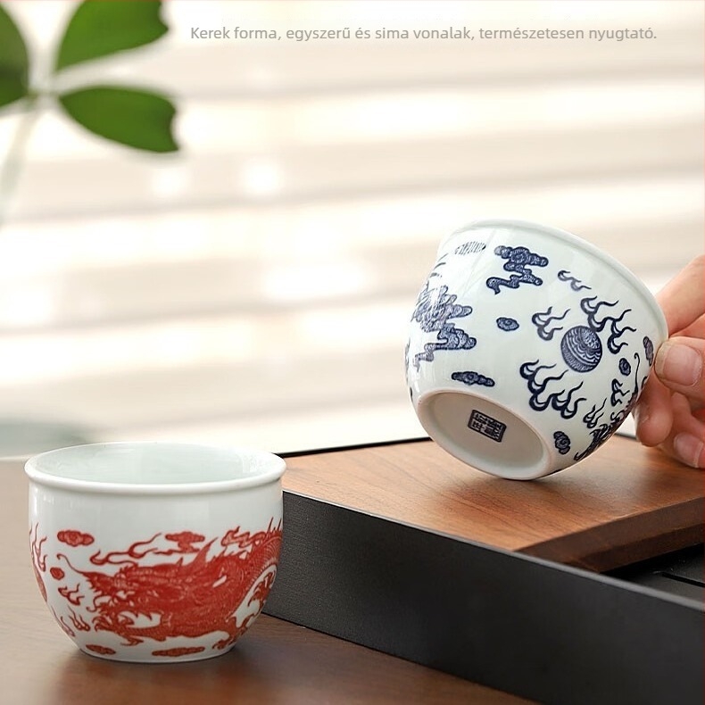 Kézzel festett kék-fehér porcelán teáscsésze, kínai stílusú Gongfu teázási eszköz, Lantingji Xu ihletése
