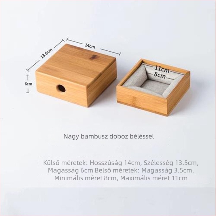 Fából készült ékszerdoboz testreszabható belsővel, kompakt tároló doboz karkötőknek, méretei 11×11×4,5 cm