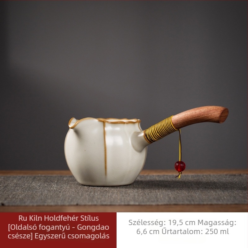 Porcelán teáskészlet oldalsó fogantyúval, teáscsészével az egyenlő adagolású teához és nagy kapacitású teás tálcával, jégcsíkos repedésű mázzal