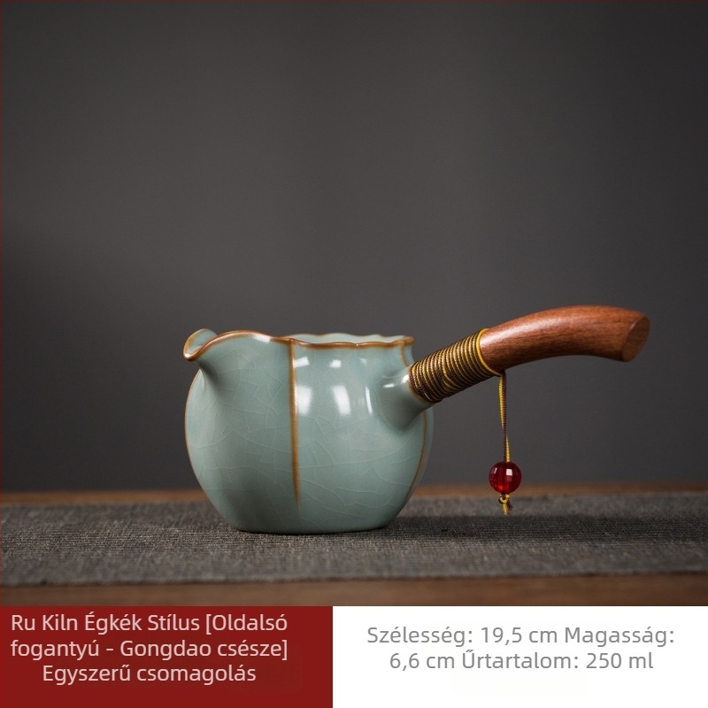 Porcelán teáskészlet oldalsó fogantyúval, teáscsészével az egyenlő adagolású teához és nagy kapacitású teás tálcával, jégcsíkos repedésű mázzal
