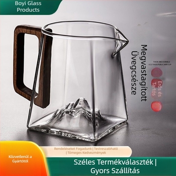 Átlátszó boroszilikát üvegből készült teás edény oldalsó fa fogantyúval, tea elválasztóval, nagy kapacitású Kung Fu teáskészlet