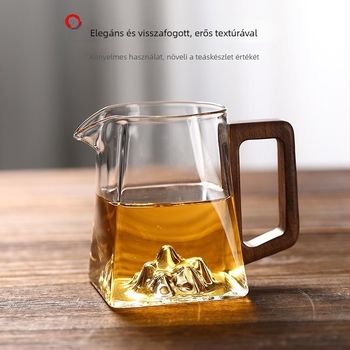 Átlátszó boroszilikát üvegből készült teás edény oldalsó fa fogantyúval, tea elválasztóval, nagy kapacitású Kung Fu teáskészlet
