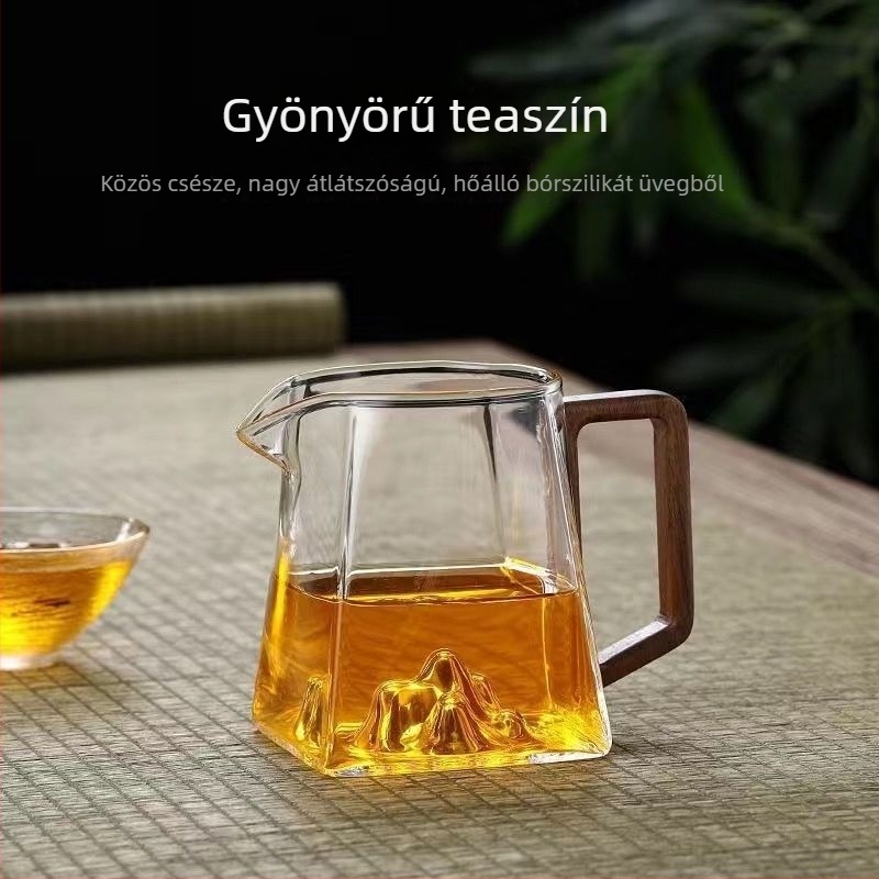Átlátszó boroszilikát üvegből készült teás edény oldalsó fa fogantyúval, tea elválasztóval, nagy kapacitású Kung Fu teáskészlet