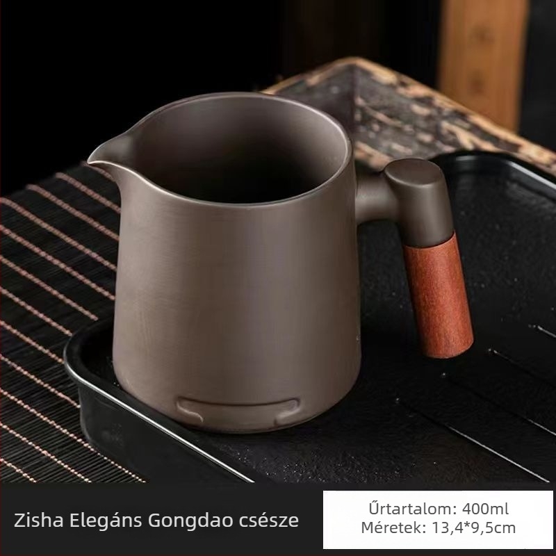 Lila agyag teáscsésze diófa fogantyúval, nagy kapacitású Gongfu teáskészlet-kiegészítő, égés elleni védelem