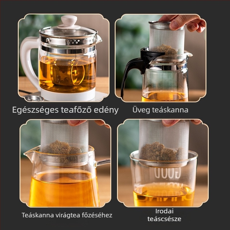 Rozsdamentes acél teáskészlet levélinfúzorral és teafilterrel