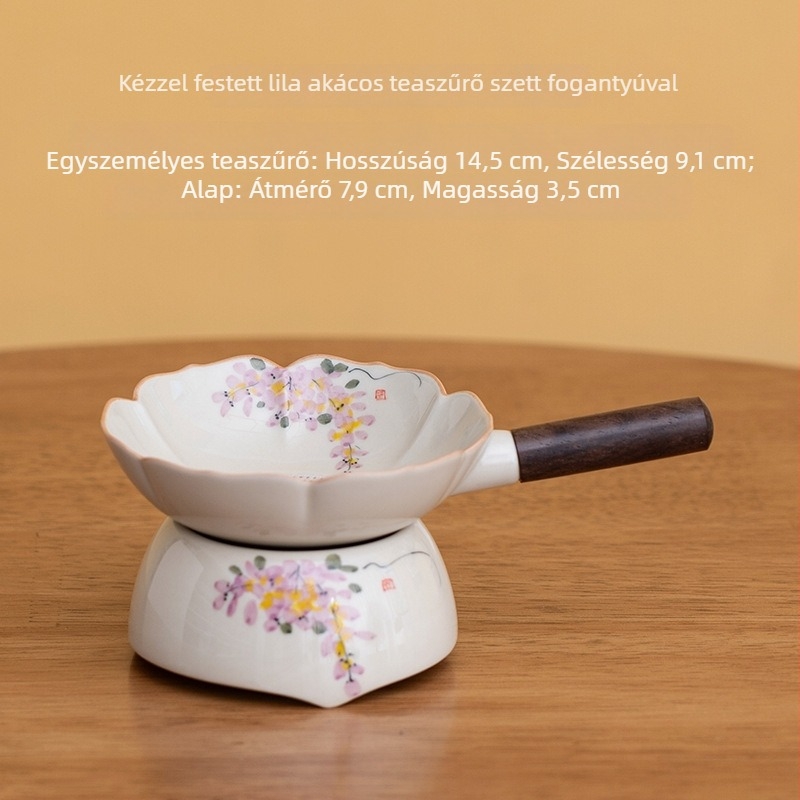 Kézzel festett osmanthus tea szűrő, teljes kerámia háló szűrő, fa nyéllel
