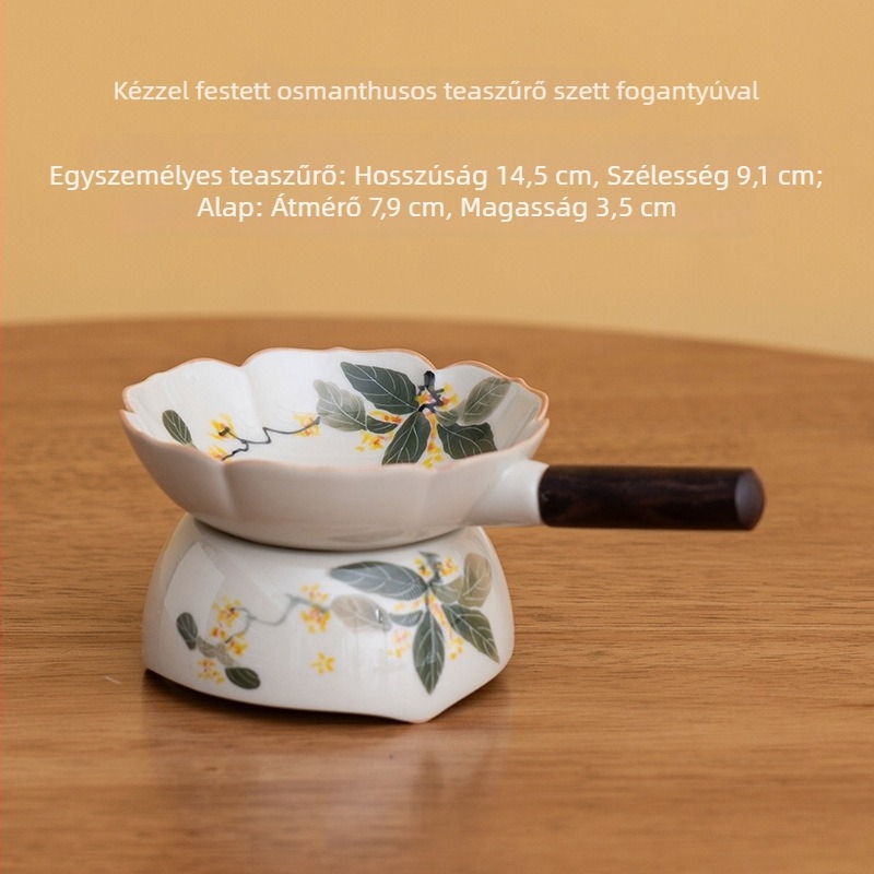 Kézzel festett osmanthus tea szűrő, teljes kerámia háló szűrő, fa nyéllel
