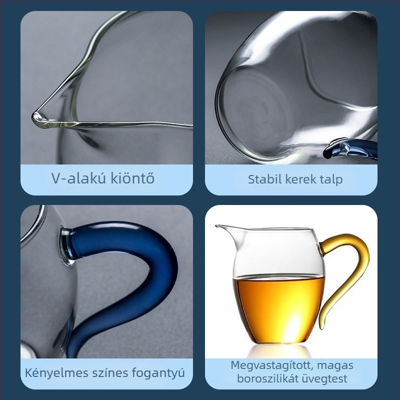 Vastagított boroszilikát üvegből készült Gongfu tea csésze fogantyúval és elegáns kiöntőnyílással