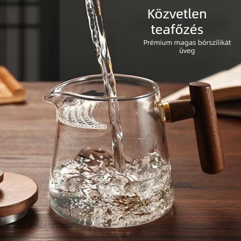 Nagy kapacitású, átlátszó boroszilikát üveg teás pohár félhold alakú szűrővel