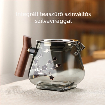 Üvegből készült teás pohár beépített szűrővel és fa fogantyúval