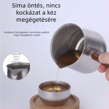 Titánium teáskészlet tiszta titán teáscsészével, teafilterrel és fa oldalsó fogantyúval, szabadtéri utazásokhoz