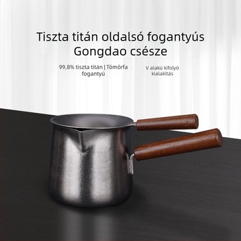Titánium teáskészlet tiszta titán teáscsészével, teafilterrel és fa oldalsó fogantyúval, szabadtéri utazásokhoz